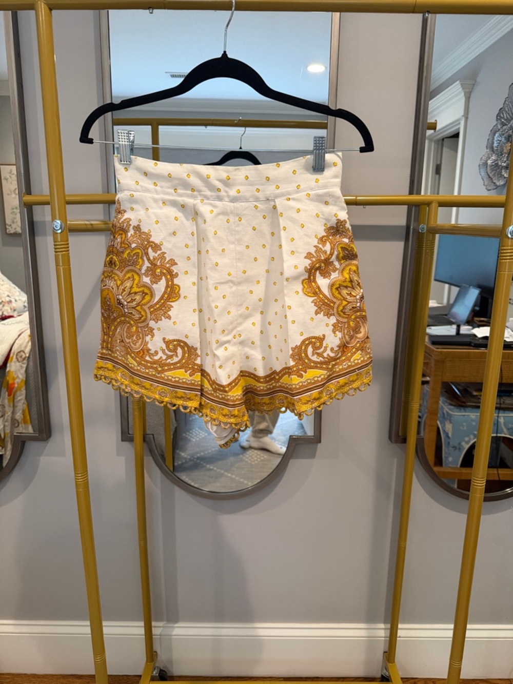 Zimmermann White and gold Mini shorts with Mustard Paisley Border size 1